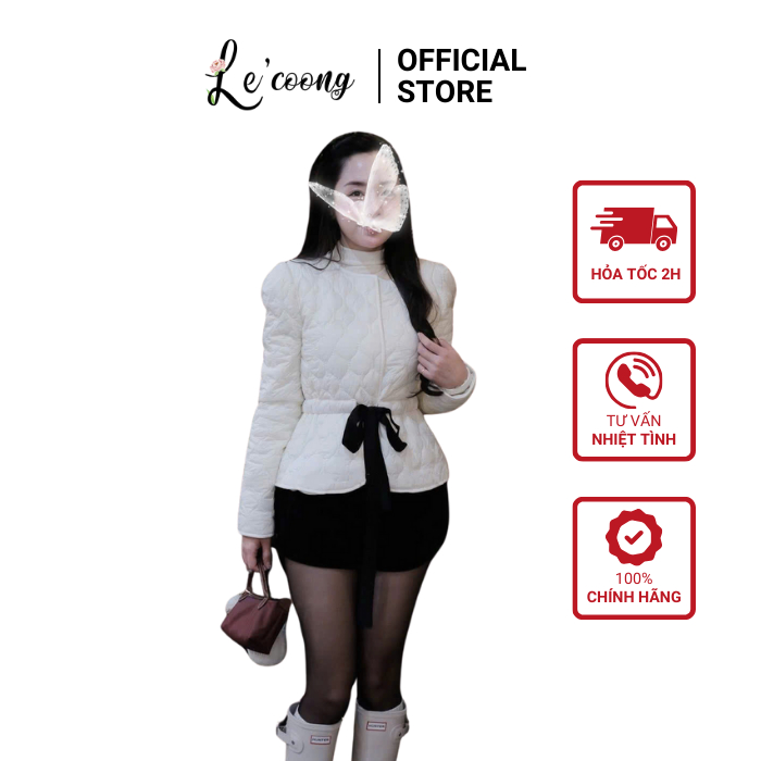 Áo Khoác Phao Nhẹ Màu Trắng Kem LECOONG A27 Áo Đẹp Lưng Chun Nơ Eo Sang Chảnh