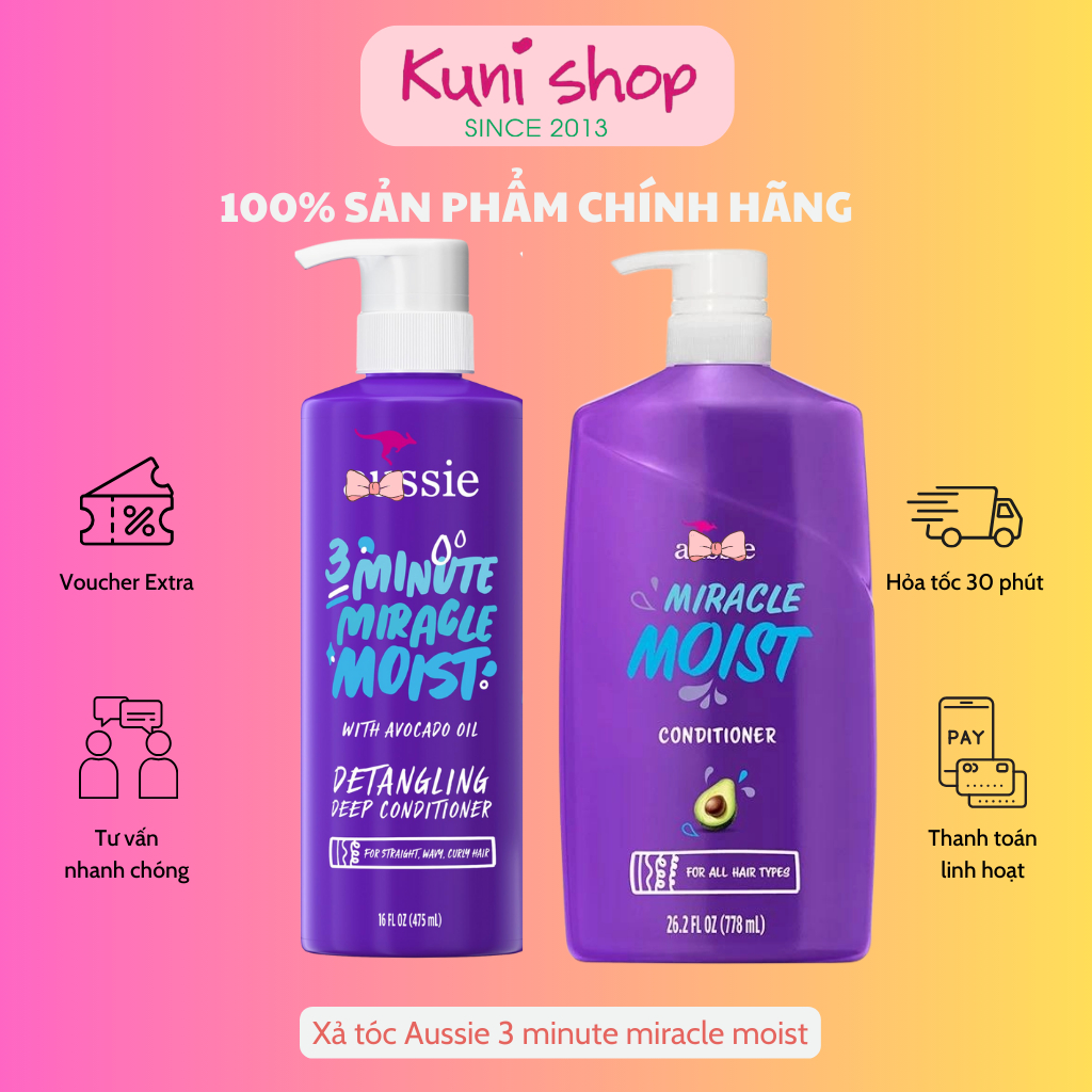 Dầu xả Aussiee 3 minute miracle moist conditioner 16 oz (475ml)