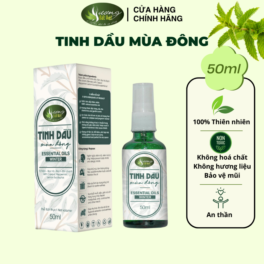 Tinh dầu Tràm, Bạc hà, Sả Java- Mùa Đông - Hương Đất Việt, thơm phòng, đuổi muỗi , cảm cúm