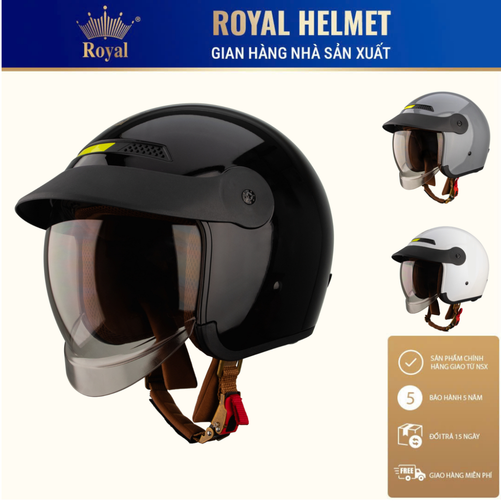 Mũ bảo hiểm 3/4 Royal M139 Lux có kính âm lưỡi trai che nắng cho nam nữ đi xe máy