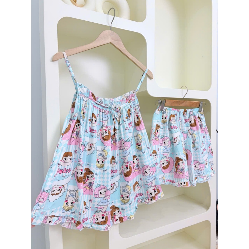 (CÓ BIGSIZE) Đồ bộ vải TOLE đồ ngủ hai dây nhiều họa tiết dễ thương (40-75kg) | BigBuy360 - bigbuy360.vn