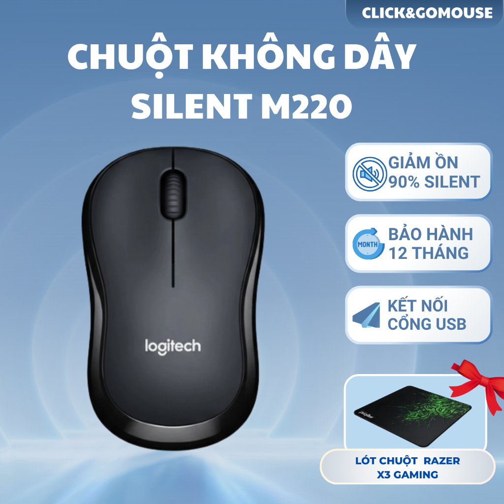 Chuột Không Dây Logitech M220 Silent Chuột Máy Tính Siêu Yên Tĩnh Dùng Cho Văn Phòng Và Học Tập Quà Tặng Lót Chuột