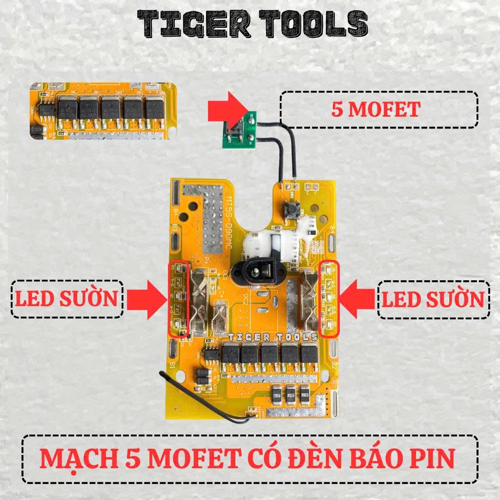 Mạch 5S 21V loại 5s90a 5 mosfet led sườn Makita có 2 Led hông dòng xà cao 90A