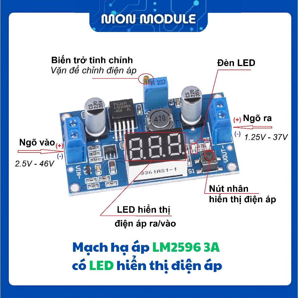 [LM2596][Led] Mạch Hạ Áp LM2596 DC-DC – Có Màn Hình LED