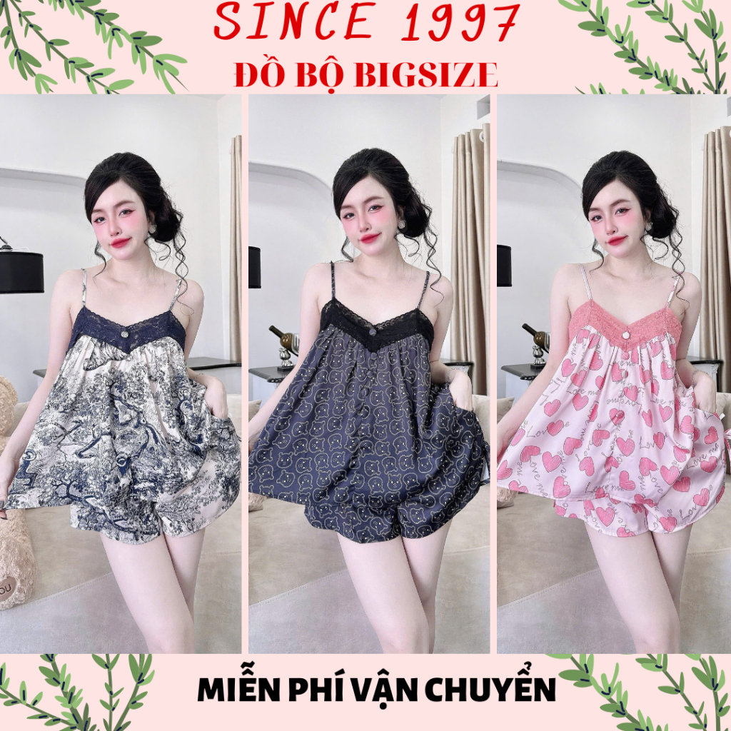 [55-90kg] Đồ bộ bigsize ĐÙI 2 DÂY CÁNH TIÊN lụa Mango, Since1997 Pijama, Đồ ngủ lụa Mango