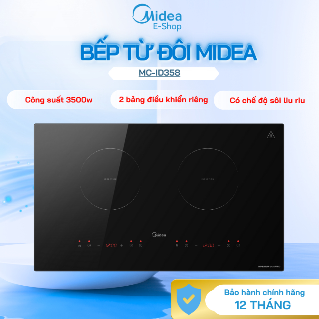  Bếp Từ Đôi Midea MC-ID358 | Inverter 3500W Mặt Kính HEGON Bếp Âm Chính Hãng Tiết Kiệm Điện 