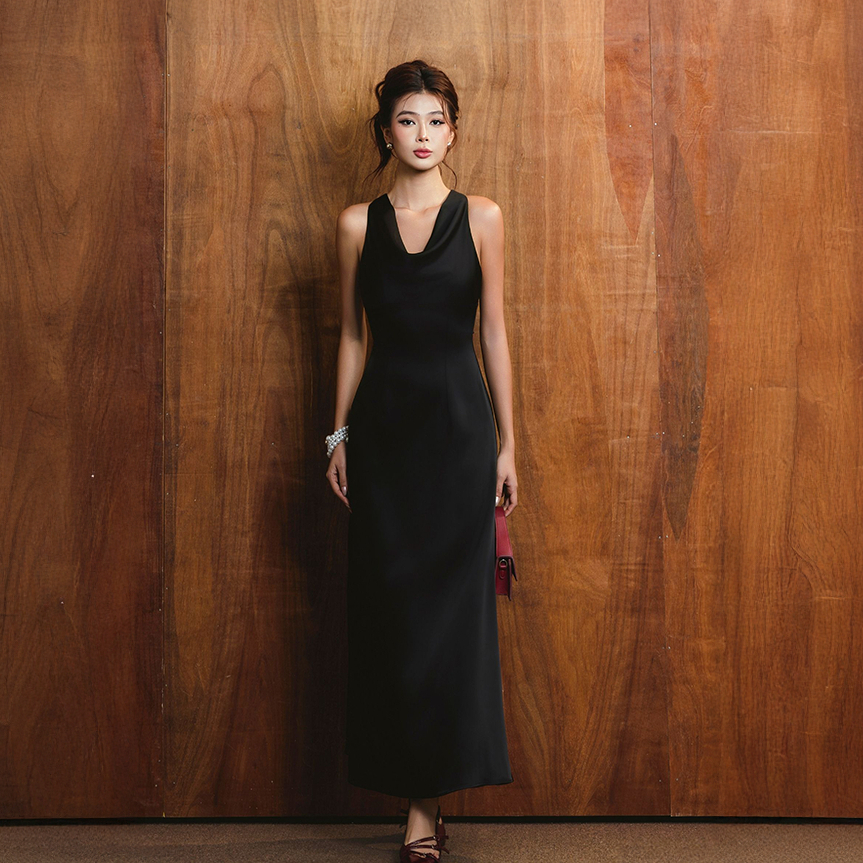 Đầm Nữ JOVEN Nita Lụa Hàn Châu 1 Lớp Form Ôm Cổ Đổ Cố Định