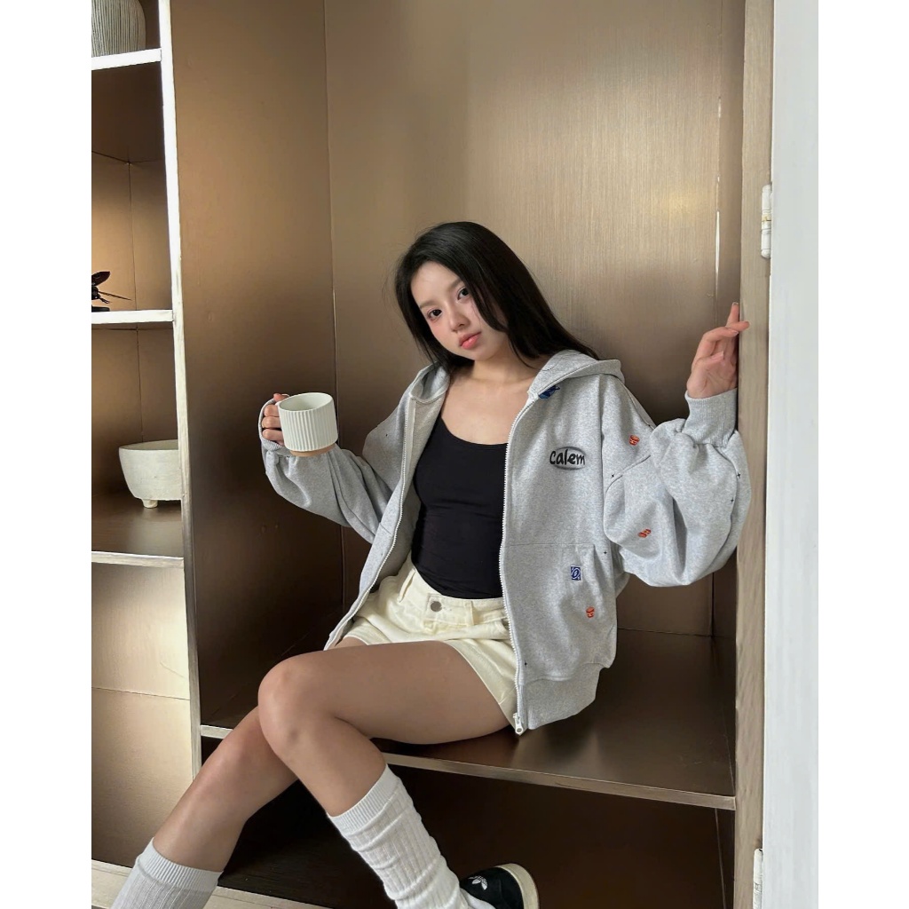 Calem.Club- Áo Hoodie Zip CALEM STICKER chất nỉ chân cua form boxy nam nữ áo khoác nỉ dây kéo mùa đông | BigBuy360 - bigbuy360.vn