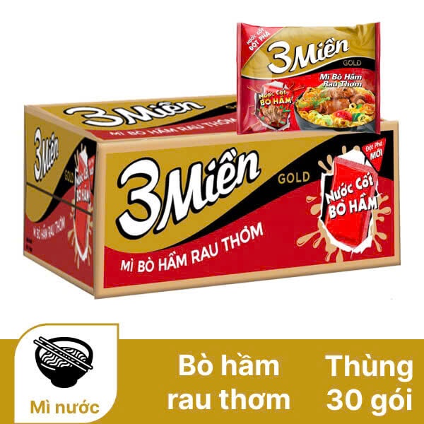 Thùng Mì 3 Miền Gold bò hầm/tôm chua cay/mì sào đặc biệt gói 75g...