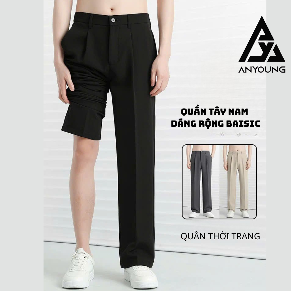 Quần Tây Nam ANYOUNG Quần Âu Nam Kiểu Ống Rộng Phong Cách Hàn Quốc Cao Cấp Dễ Phối Đồ Hottren QD13