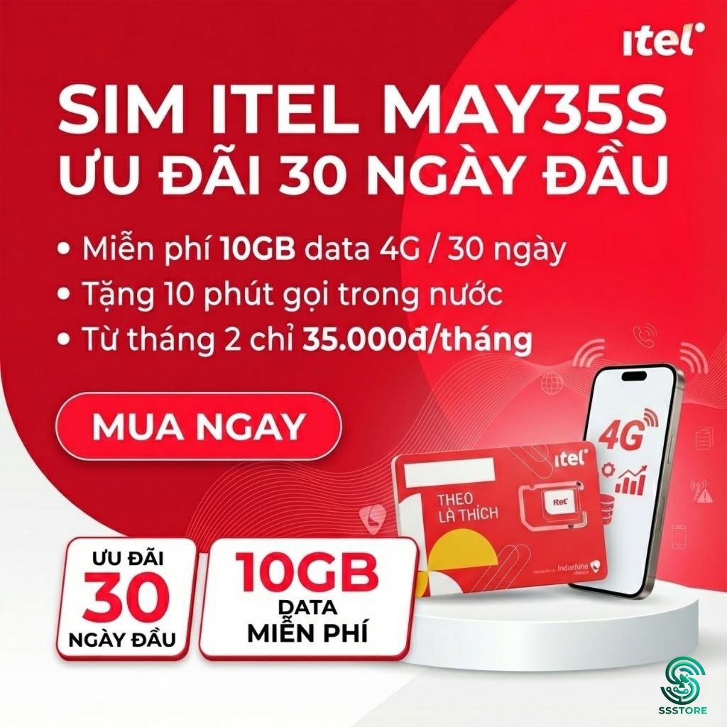 Sim Itel MAY35S – Miễn phí 1 tháng, 10GB Data 4G dùng 30 ngày