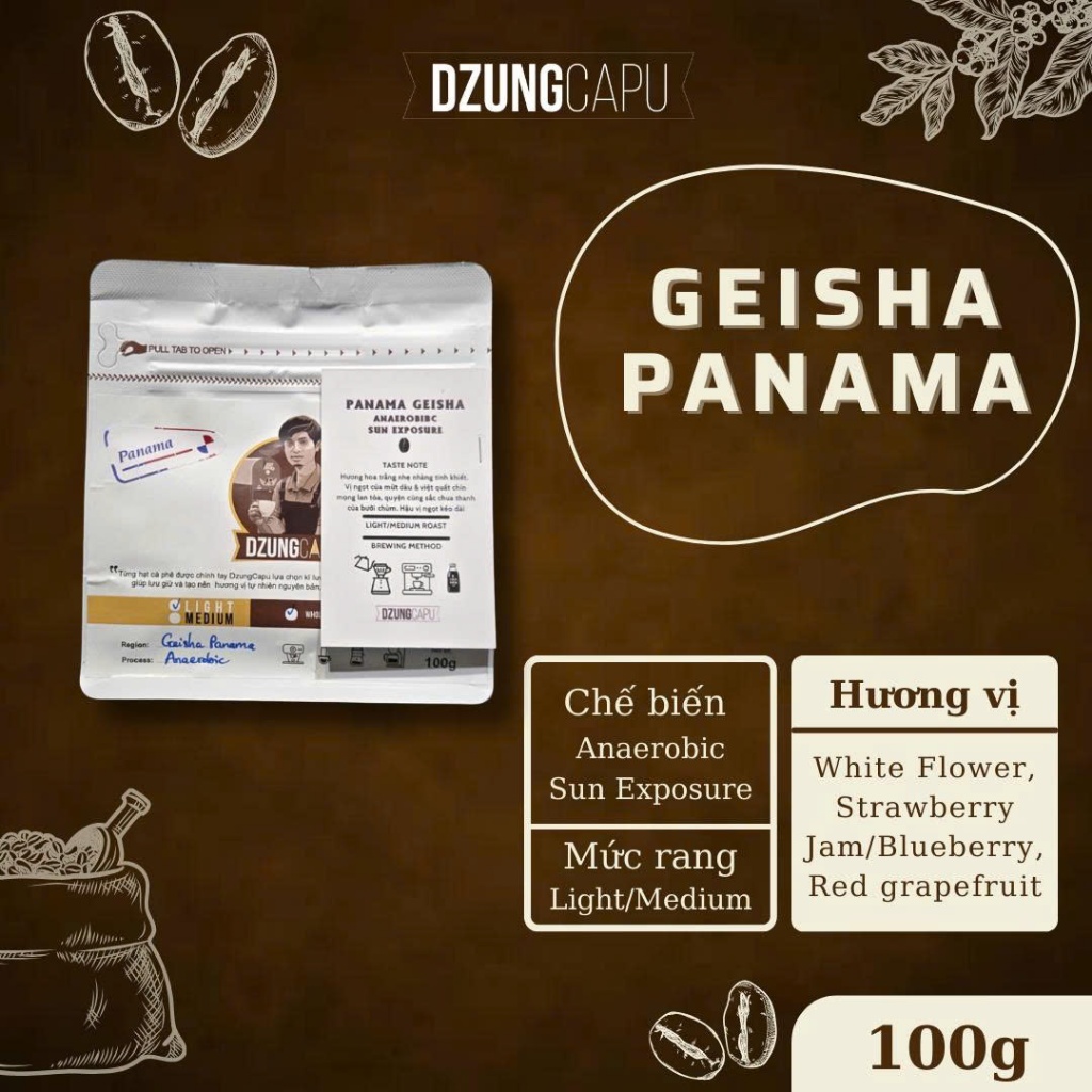 Cà phê Geisha Panama - Anaerobic Sun Exposure - gói 100g - DzungCapu Specialty Coffee