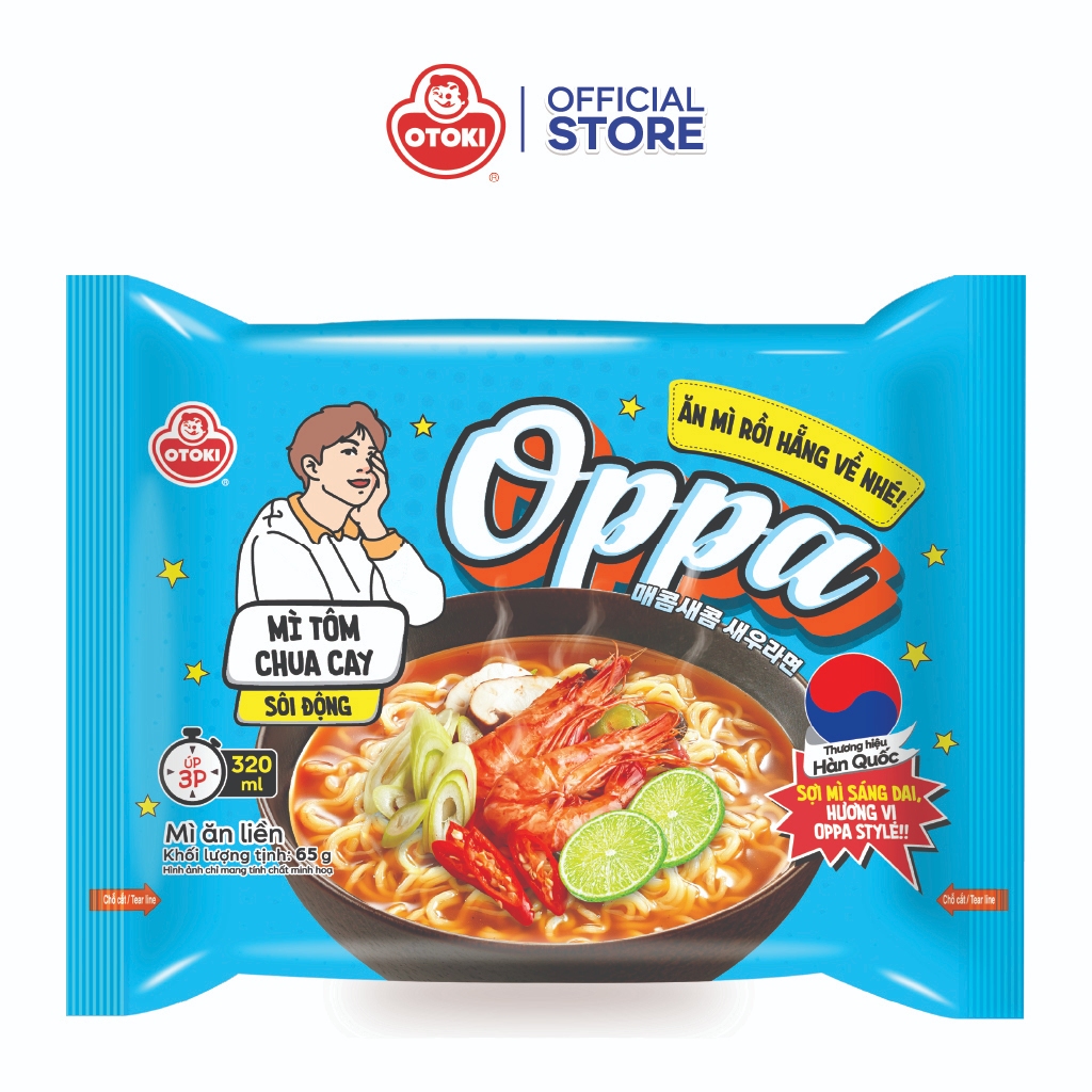 Combo 10 gói Oppa mì tôm chua cay ăn liền Otoki 65g