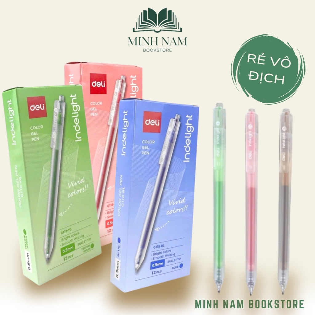 [Combo 3 Cây] Bút Deli EG118 viết bi gel pen nhiều màu DELI G118.