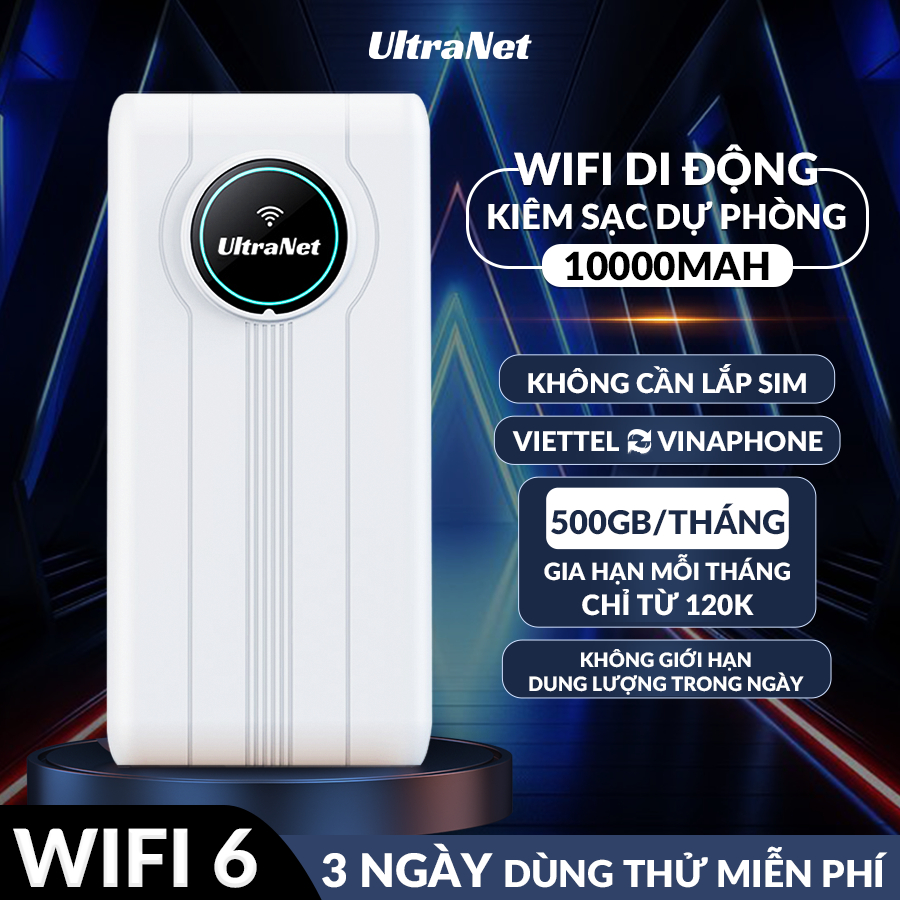 Bộ Phát WiFi Di Động JS018 ULTRANET, Chuẩn Wifi 6, Mạng Mạnh, Không Cần Lắp Sim, Pin Trâu 10000 mAh