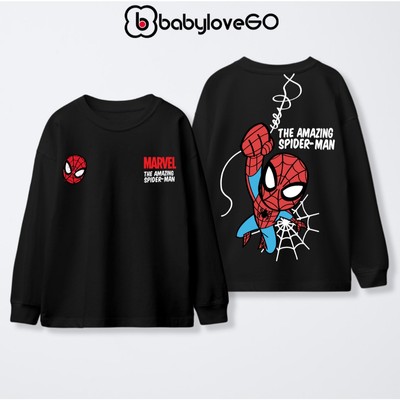 Áo dài tay bé trai BabyloveGO BST áo thu đông cổ tròn bo tay chất thun cotton in hình Marvel Siêu anh hùng cho bé