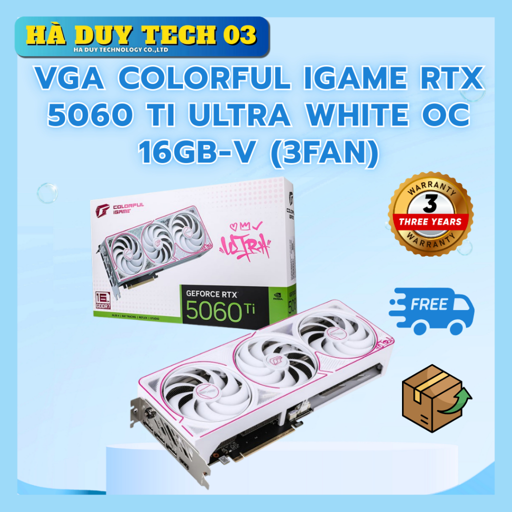 VGA COLORFUL IGAME RTX 5060 TI ULTRA WHITE OC 16GB-V (3Fan) - Hàng chính hãng - Bảo hành 36 tháng