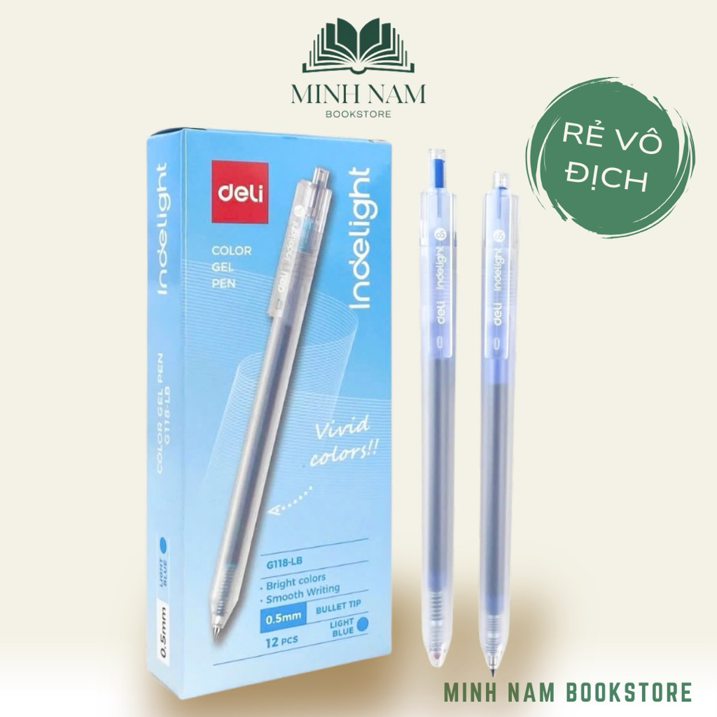 [Combo 2 Cây] Bút gel mực xanh dương nhạt Deli EG118 viết gel pen DELI G118