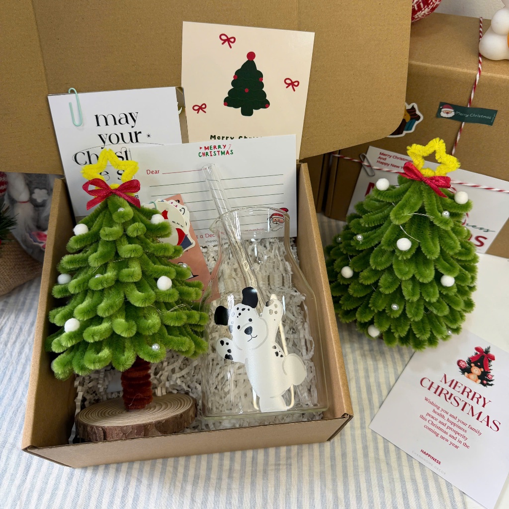 Gift Box quà tặng Noel Giáng Sinh, set quà tặng bình thuỷ tinh cho bạn nam, bạn nữ, bạn bè dịp Noel 