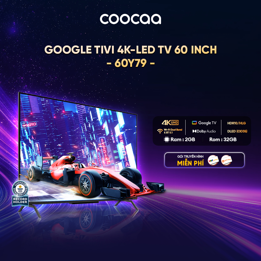 [Miễn phí lắp đặt HN-HCM] Google Tivi coocaa 4K-LED 60 Inch - Model 60Y79