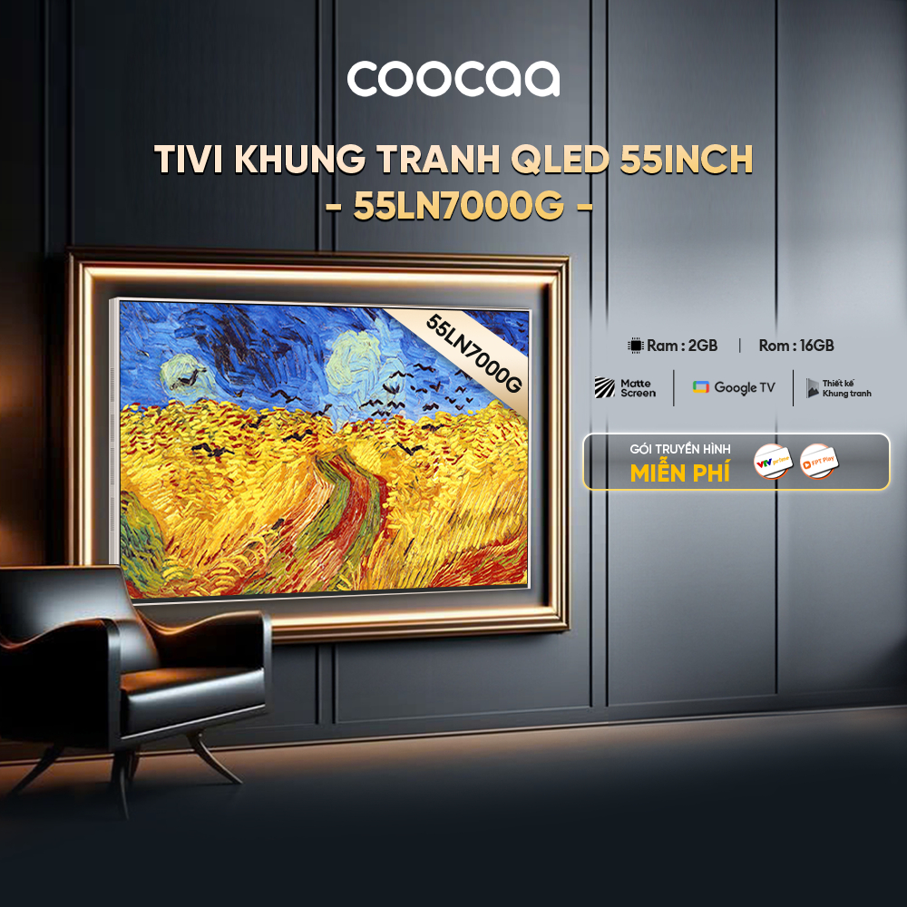 [Miễn phí lắp đặt HN-HCM] Smart tivi 55 inch Qled 4K tivi Khung Tranh Google Frame tivi coocaa - 55LN7000G Google tivi