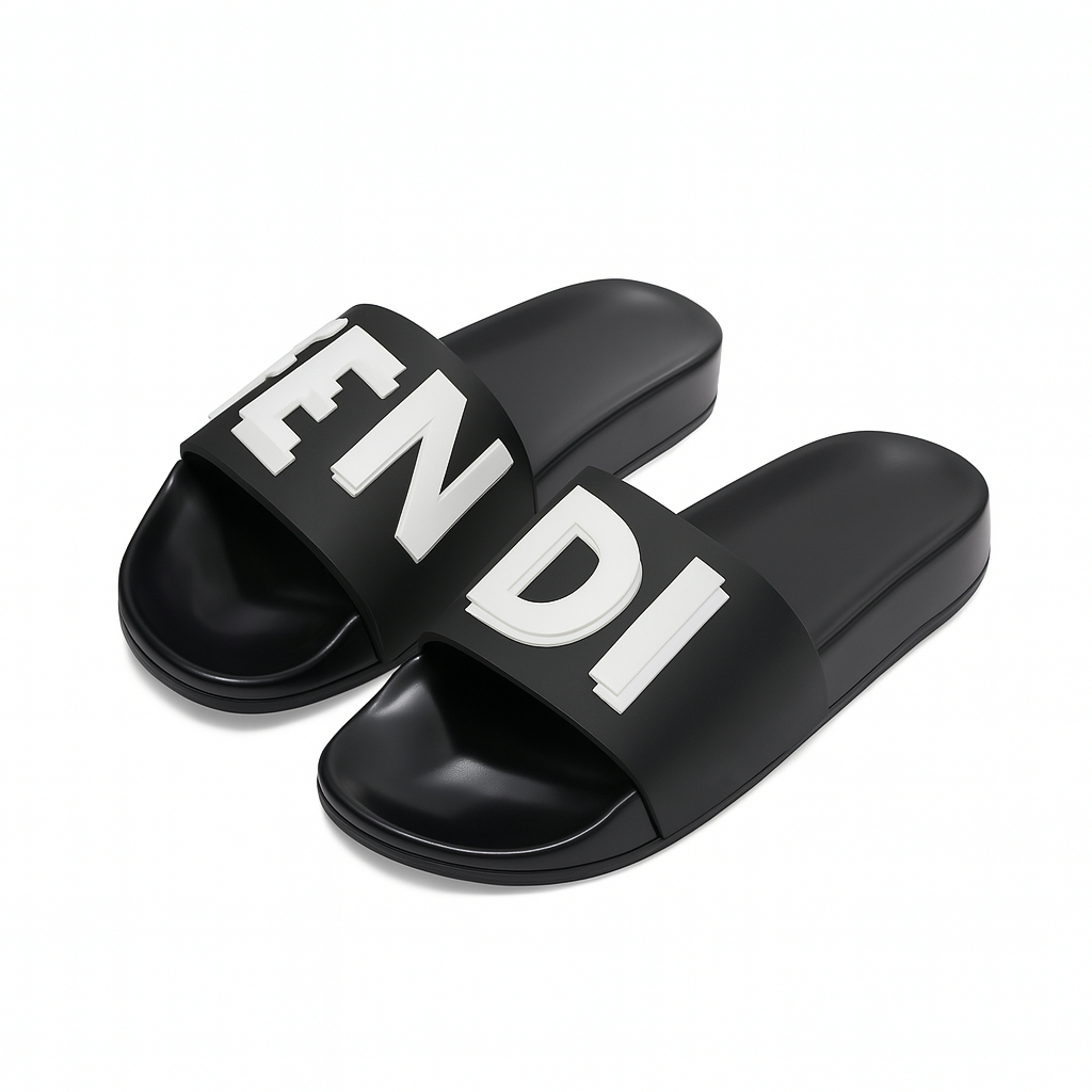 Dép Nam Quai Cao Su Phong Cách Fendi, Họa Tiết Chữ Cách Điệu, Đế Êm Chống Trượt