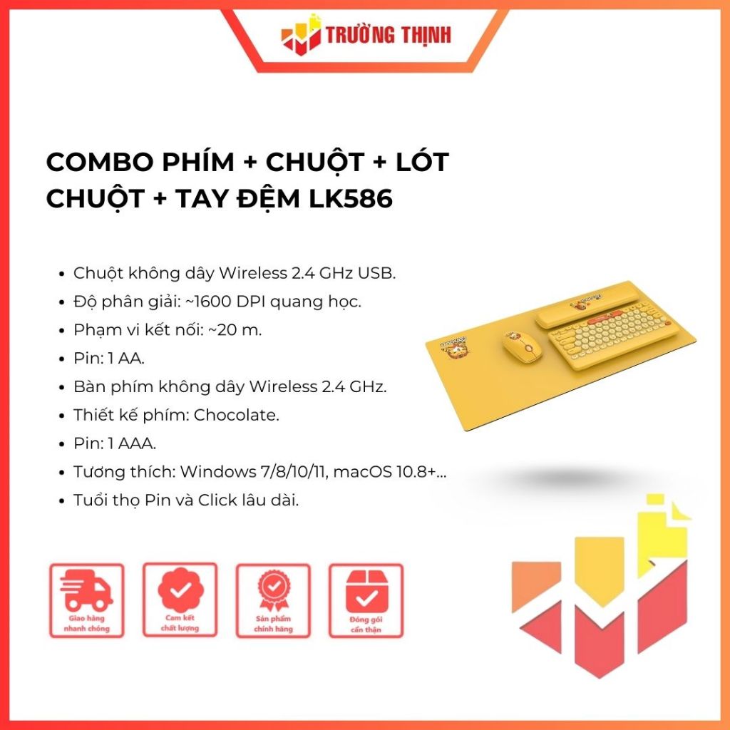 Combo Phím + Chuột + Lót Chuột + Tay Đệm LK586