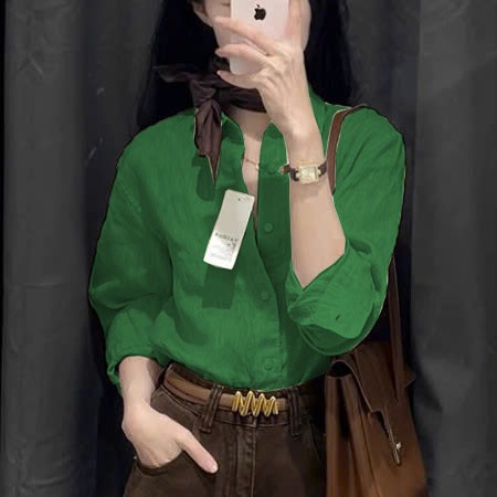 Áo sơ mi nữ form rộng trễ vai đuôi tôm SLINEN, chất vải Linen Premium, form suông rộng trẻ trung ASM