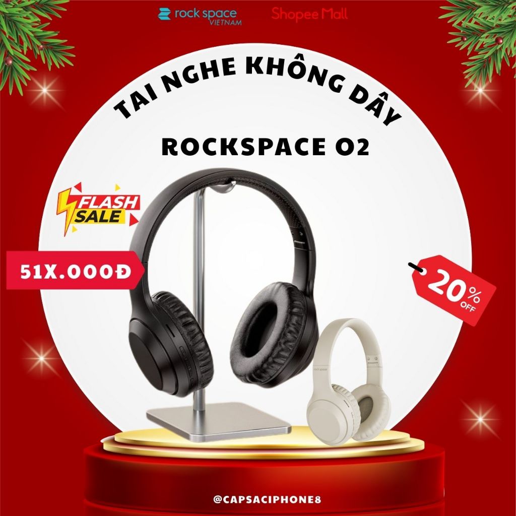 Headphone tai nghe bluetooth không dây chụp tai Rockspace O2 nghe nhạc liên tục 15h hàng chính hãng