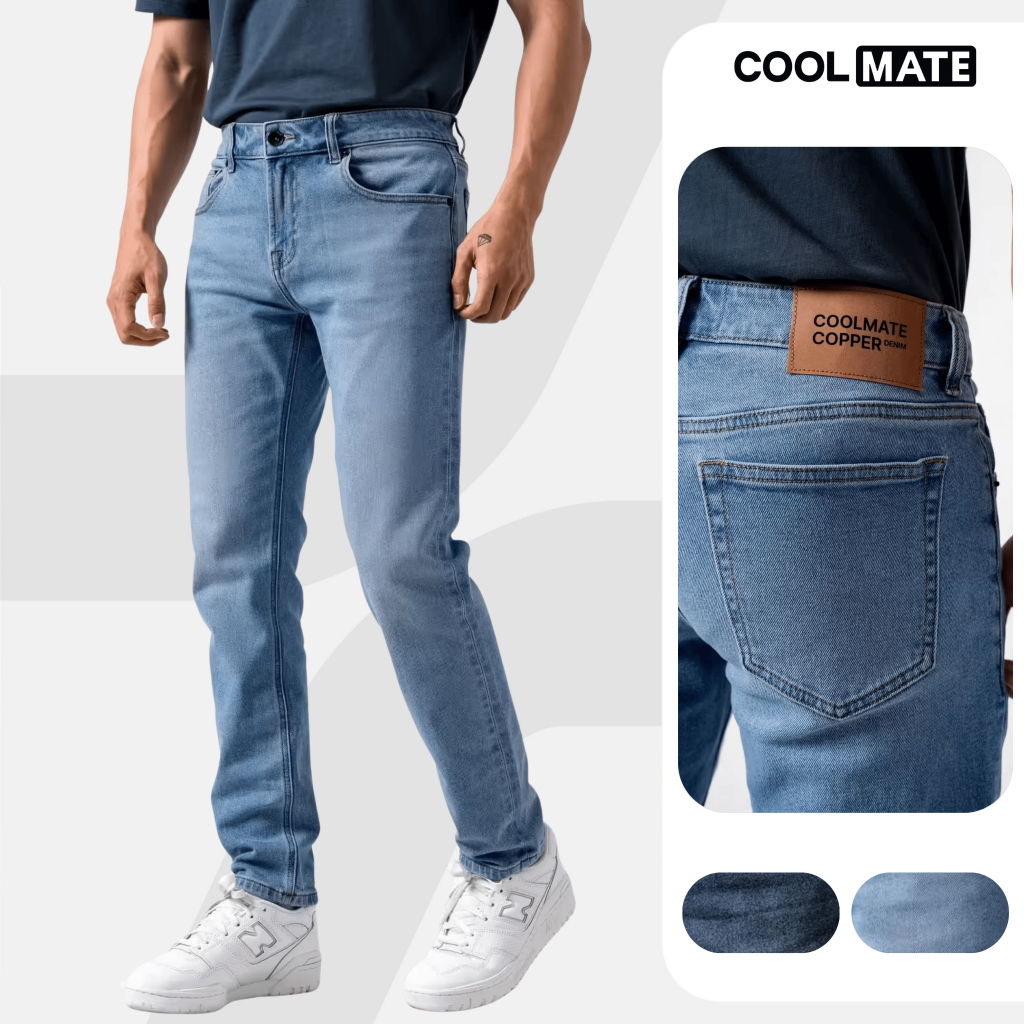 [SALE TẾT]Coolmate x Copper Denim | Quần Jeans Nam dáng Slim fit bền bỉ, vừa vặn, tôn dáng, quần mặc