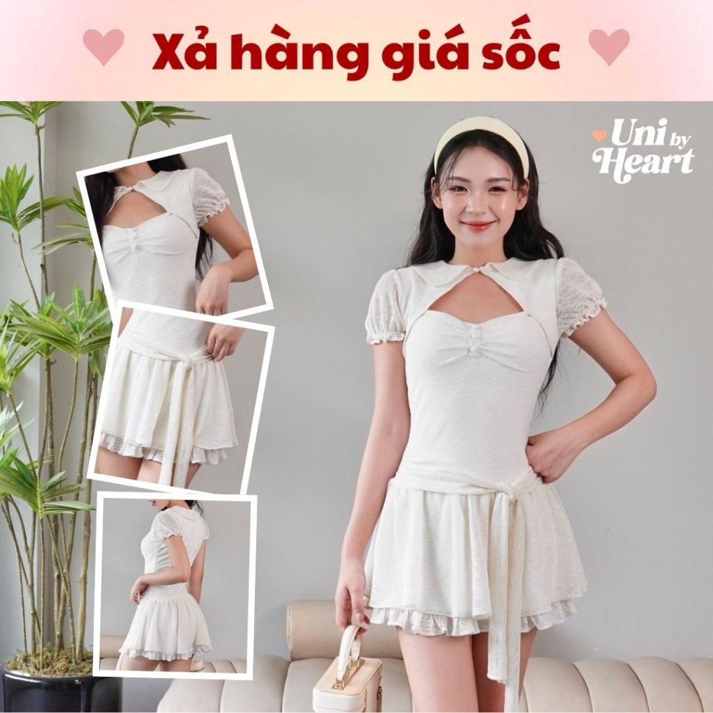 Đầm liền thân ngắn tay Bloomie Dress VK006 dáng ôm, cổ bẻ, tay phồng - Uni By Heart