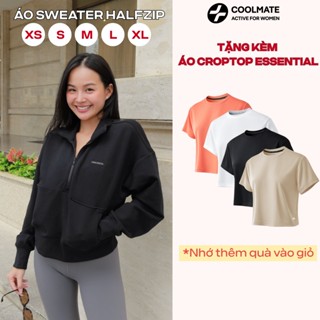   Tặng kèm Croptop  Áo nỉ thu đông Nữ thời trang Halfzip Oversized Studio mềm mại giữ nhiệt co giãn 