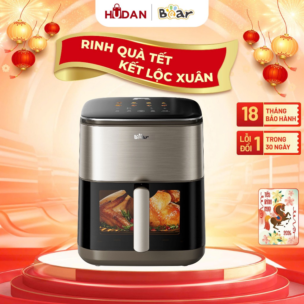 Nồi chiên không dầu BEAR 6,2L AF-5H20J75 Tiếng Việt Nồi Chiên Hơi Nước Giảm Dầu Mỡ Đa Năng Healthy