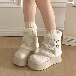 Giày bốt đi tuyết đế cao siêu điệu dành cho nữ, lót lông cừu ấm áp, bốt ngắn, kiểu dáng mới thu đông 2026