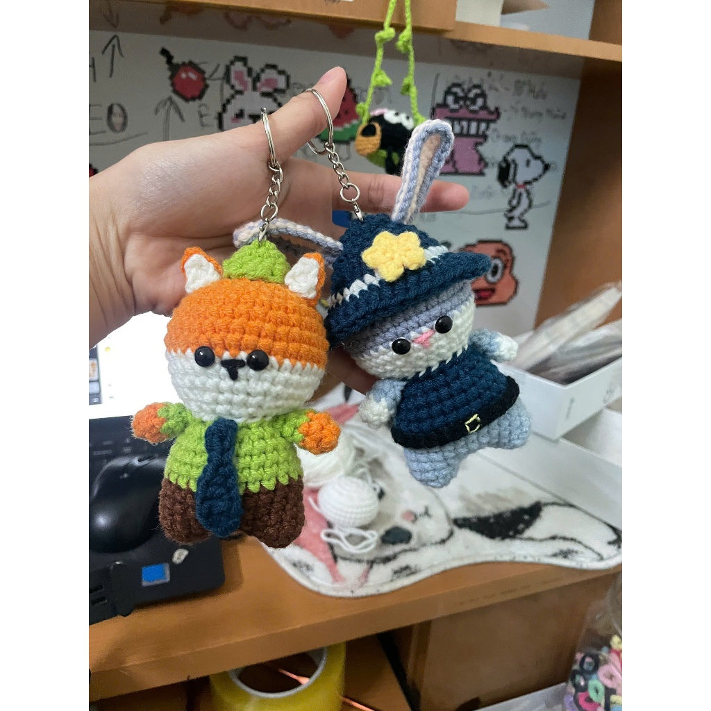 2025- Móc Khóa Len Zootopia Cáo Nick Wilde & Thỏ Judy Hopps - SHOP NA