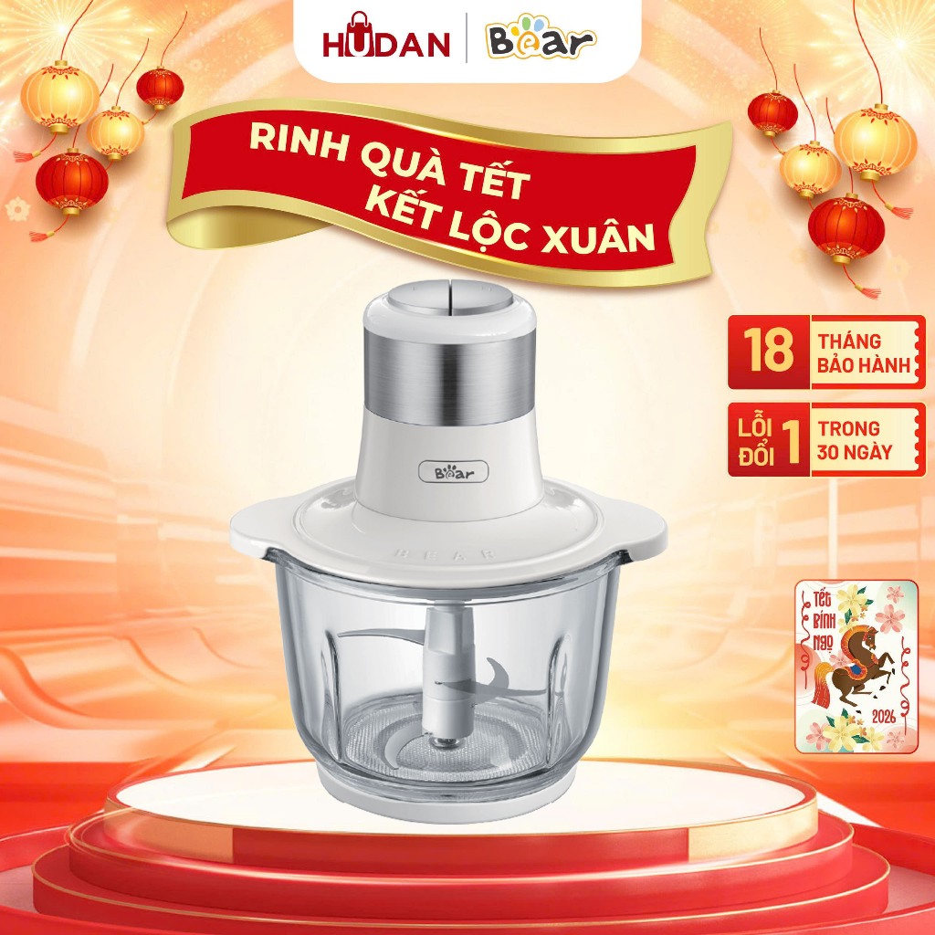 Máy xay thịt BEAR thuỷ tinh 2L SB-MA02L Tiếng Anh lưỡi dao inox 304 BH 18 tháng