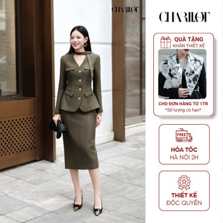  Set Bộ Áo Ký Giả Dài Tay Màu Rêu Và Chân Váy Bút Chì Tôn Dáng CHARLLOT Cao Cấp Thanh Lịch Công Sở 
