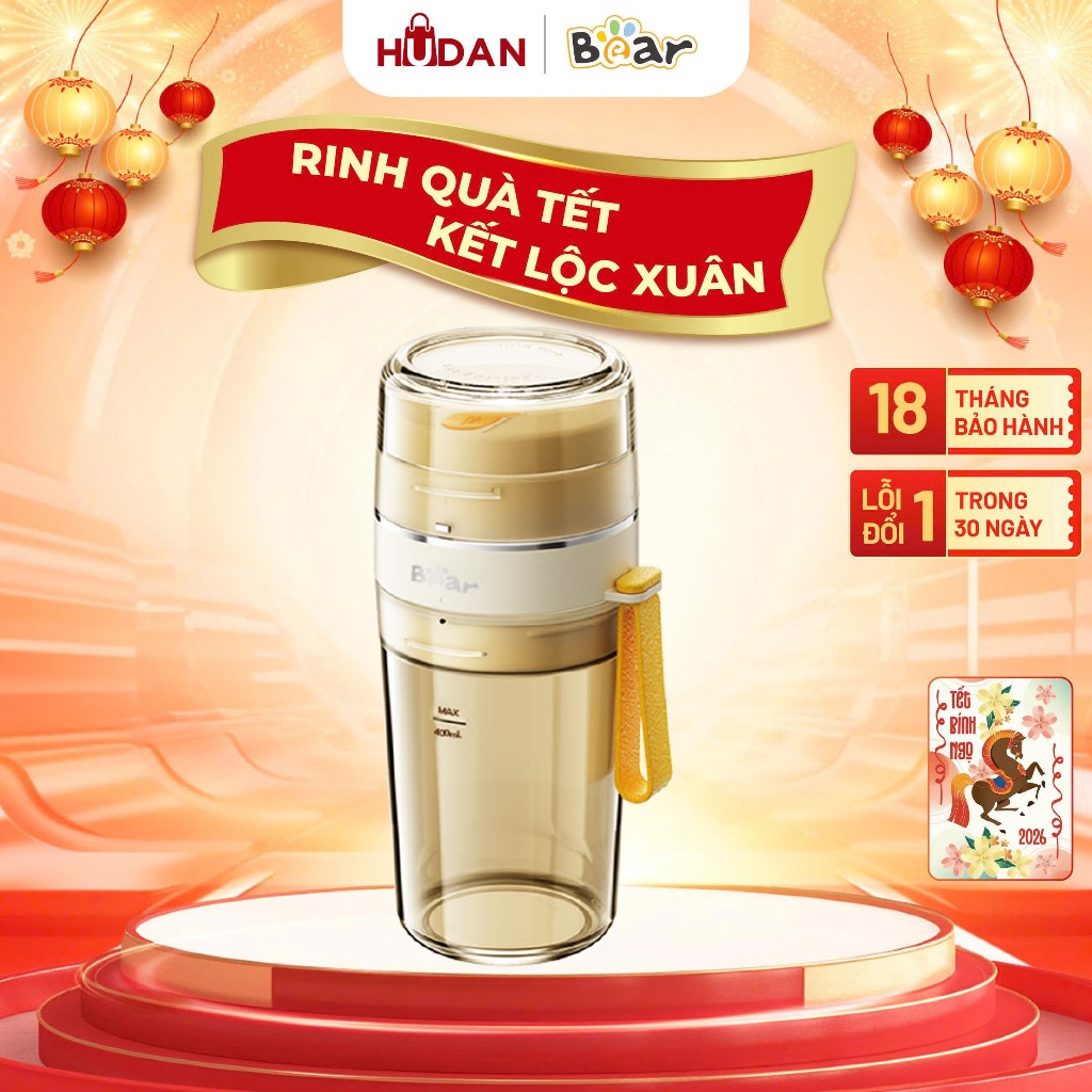 Máy xay cầm tay BEAR 0.4L SB-MX04K Tiếng Anh có pin lưỡi dao inox 304 BH 18 tháng