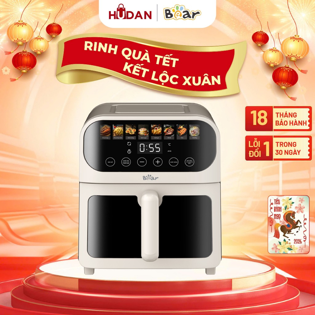 Nồi chiên không dầu BEAR 6L AF-4H15J Tiếng Việt Cảm Ứng Đa Năng Nướng Bánh Chiên Nướng Hơi Nước