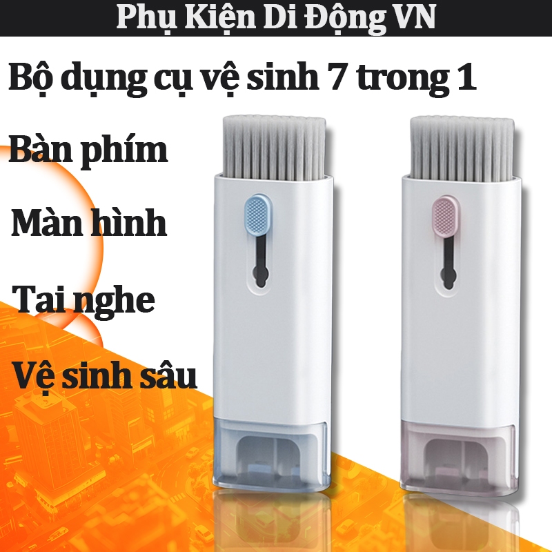 Bộ bàn chải vệ sinh 7 trong 1 đa năng làm sạch bàn phím màn hình tai nghe laptop điện thoại hiệu quả