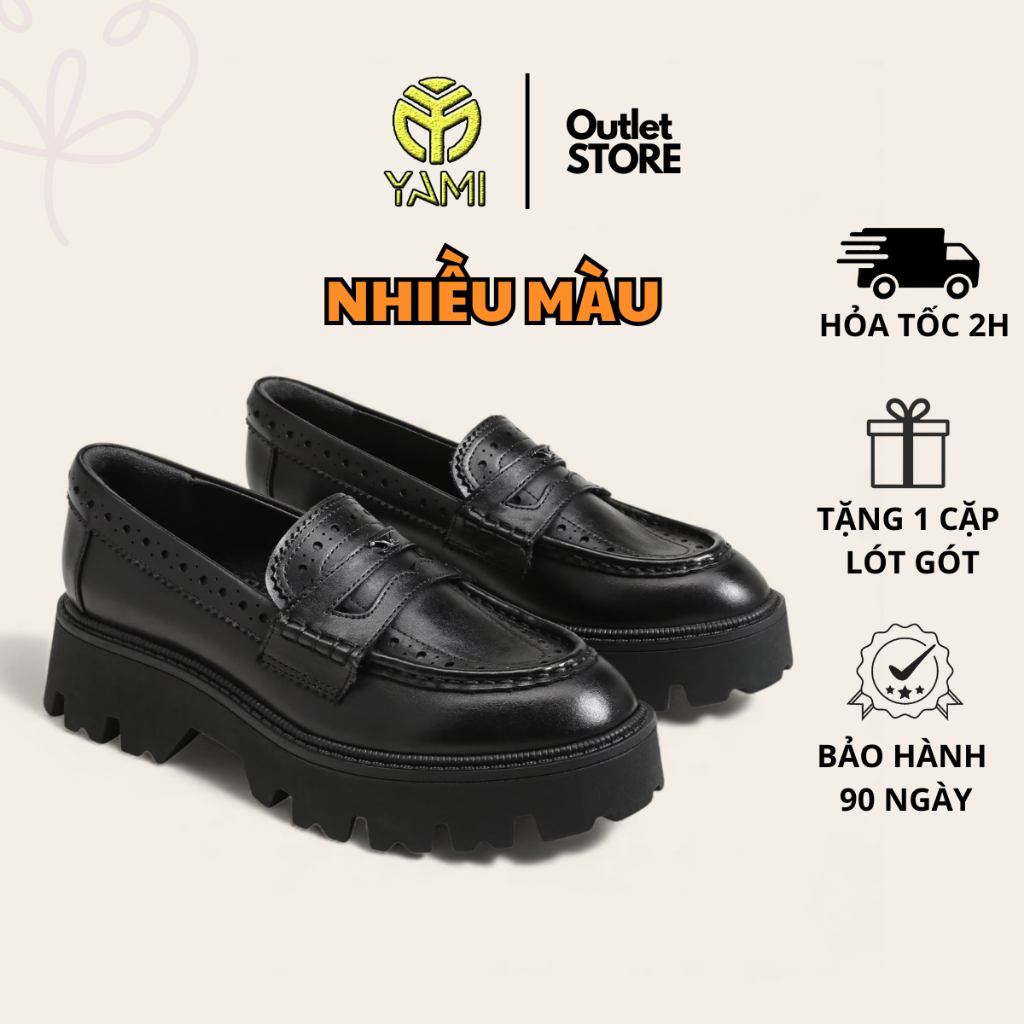Giày Loafer Da Thật Size 40 42 43, Chunky Loafer Nữ Cao Cấp Da Lộn Đế Dày Quai Yếm Big Size