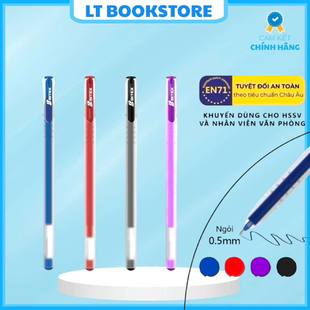 Hộp 20 Bút gel G04 Bitex nét 0.5mm, mực xanh/đỏ/đen/tím, Viết êm trơn, mực ra đều, không lem- LT Boo