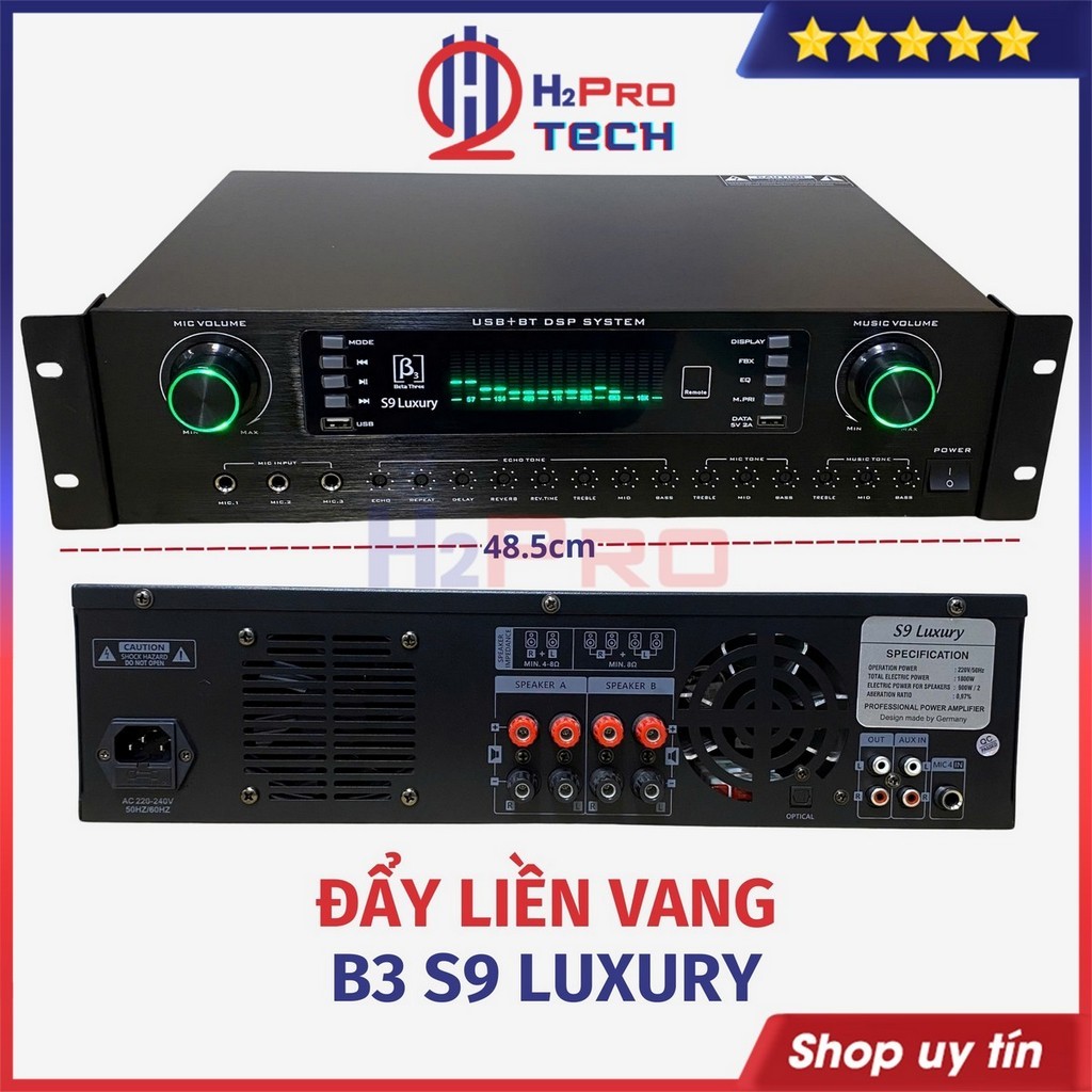 Đẩy Công Suất Liền Vang B3 S9 Luxury 2 Kênh 1800W Cao Cấp - Nguồn Xuyến Nguồn Xuyến, Chống Hú–H2Pro