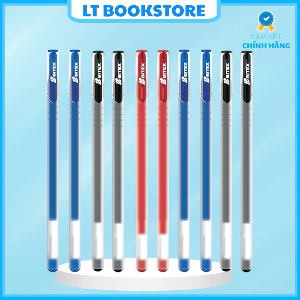 Combo 10 Bút gel Bitex G04 nét 0.5mm, mực xanh/đỏ/đen/tím, Viết êm trơn, mực ra đều, không lem - LT 