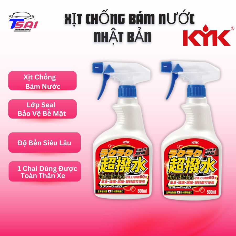 Dung dịch phủ bóng chống nước Raku Raku KYK Nhật Bản 500ml siêu trượt nước siêu bền