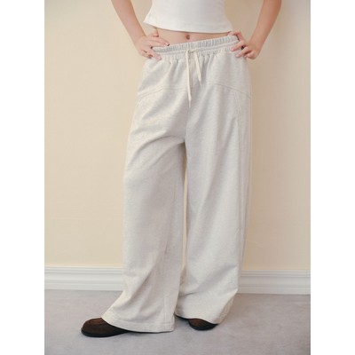 Quần thun OLV ống rộng lưng chun năng động Gray Wide Leg Drawstring Pants phù hợp đi chơi