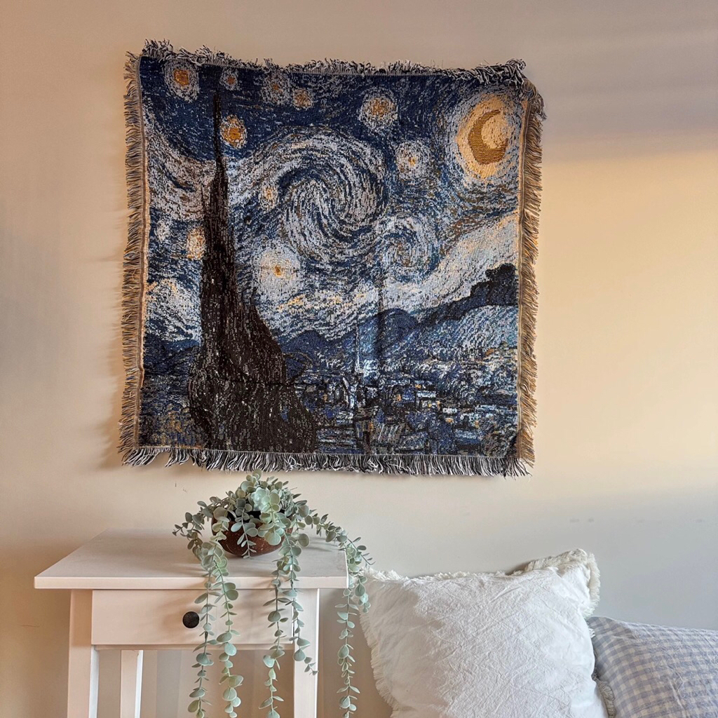 [ SẴN HÀNG ] Thảm tranh decor van gogh minisize 90cm x 90cm trải bàn treo tường trải sofa camping pi