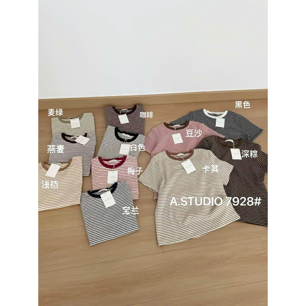 (Hương Muối) Áo thun kẻ nhỏ 12 màu - A.STUDIO mã 7928