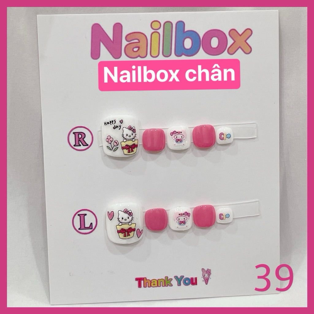 (C39) Nailbox Chân móng chân giả Hello Kitty hoạt hình - Rosa 6868
