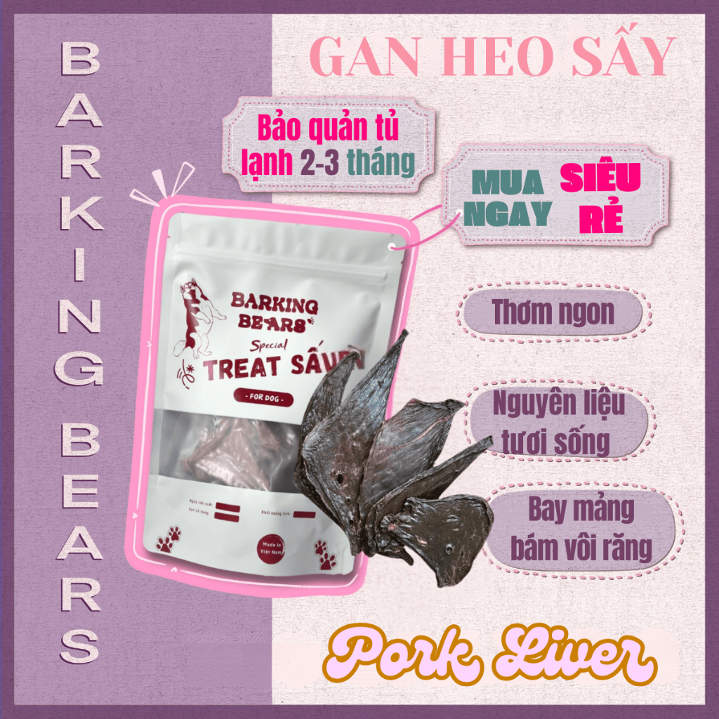 [Barking Bears] Gan Heo 100gr Sấy Giòn Giàu Protein Treat Thưởng Cho Chó